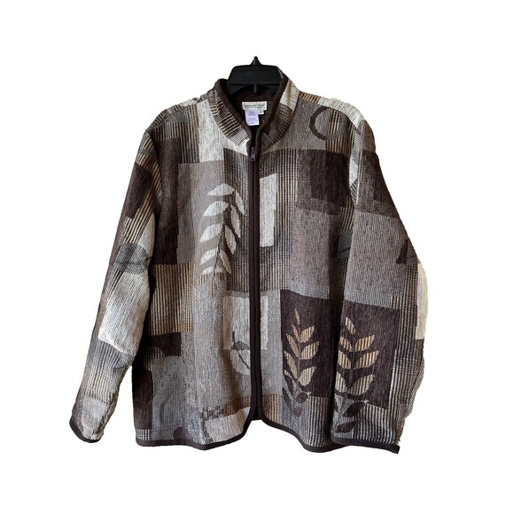 Coldwater Creek women Vintage Full Zip Jacket size 2X Brown Leaf Tapestry Blazer - Picture 1 of 5